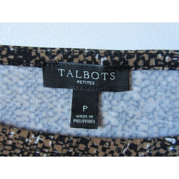 Talbots Petites City Jersey in Brown Black Tweed Print Ruched Jersey Dress PP XS - Picture 5 of 6